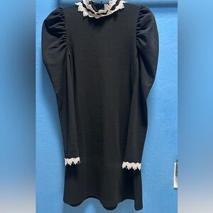 Killstar Black Long Sleeve Dress with White Lace